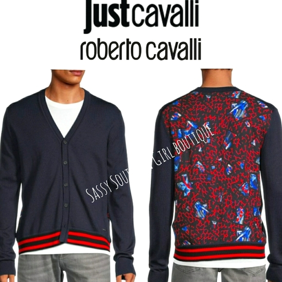 🆕⭐ Just Cavalli navy cheetha mixed cardigan jumper sweater - Picture 1 of 8